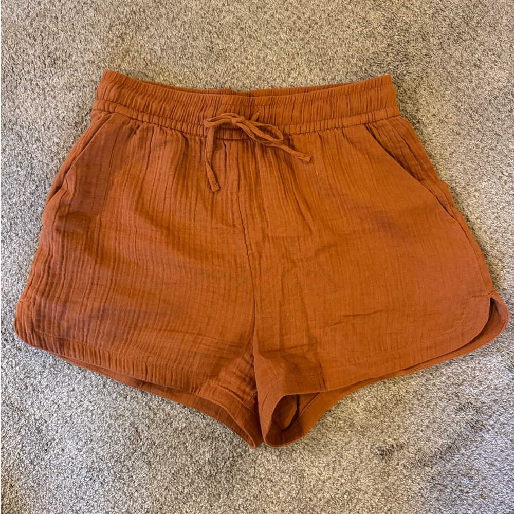 H&M High Waist Linen Terracotta Shorts